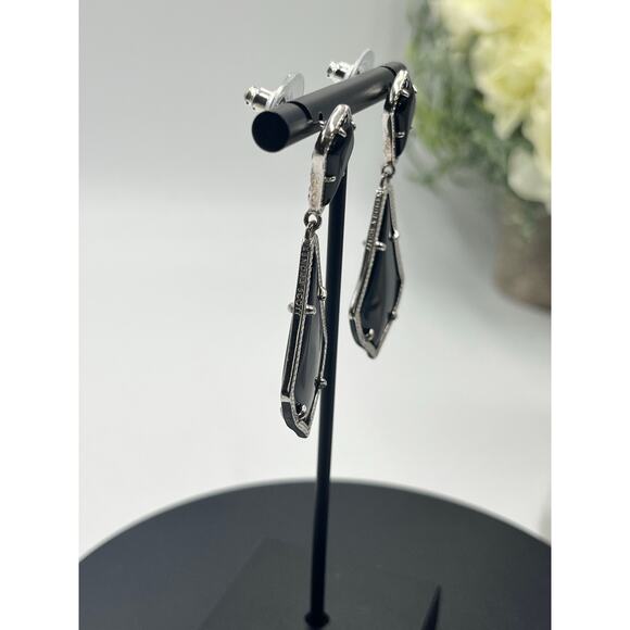 Kendra Scott Alexa Opaque Black Silver Plated Double Drop Pierced Earrings - Picture 4 of 11